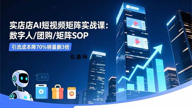 实体店AI短视频矩阵实战课：数字人/团购/矩阵SOP，引流成本降70%销量翻3倍|云鹿网