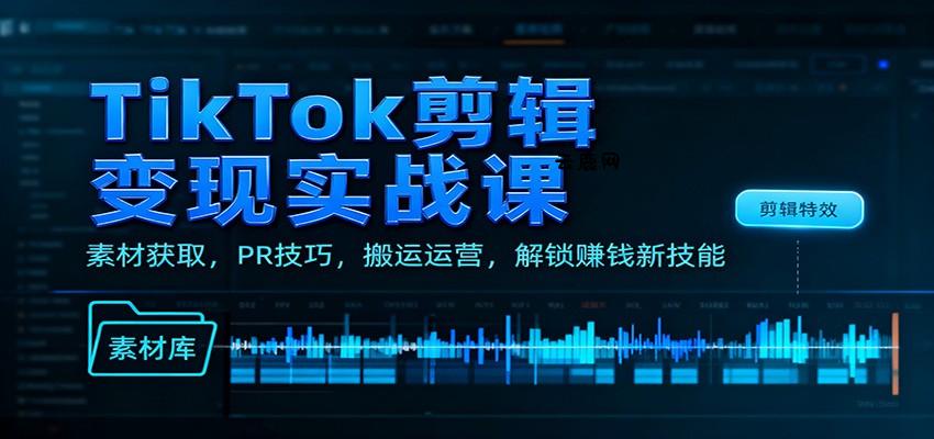 TikTok剪辑变现实战课：素材获取，PR技巧，搬运运营，解锁赚钱新技能|云鹿网