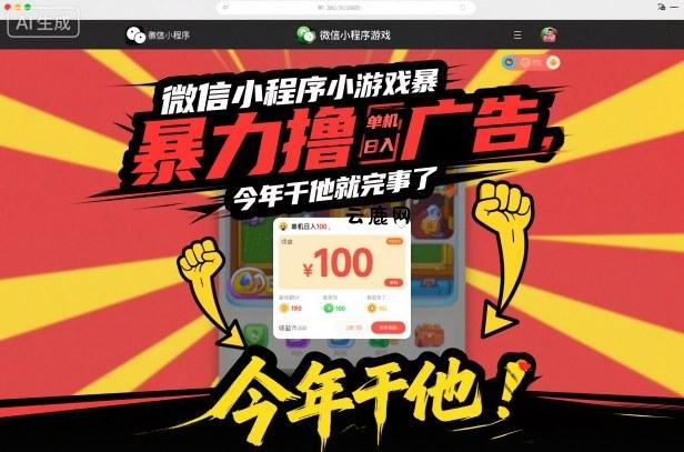 微信小程序小游戏暴力撸广告，单机日入100，今年干他就完事了|云鹿网