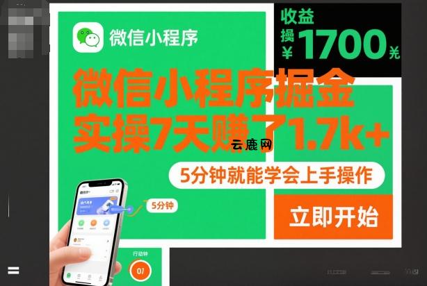 微信小程序掘金，实操7天賺了1.7k+，操作简单，5分钟就能学会上手操作【揭秘】|云鹿网