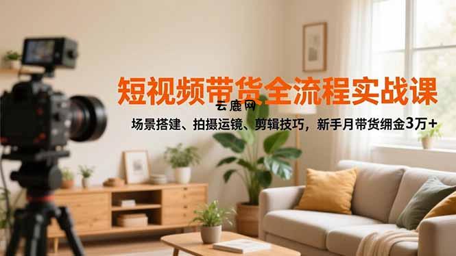 短视频带货全流程实战课，场景搭建、拍摄运镜、剪辑技巧，新手月带货佣金3万+|云鹿网