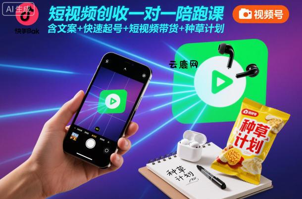 短视频创收一对一陪跑课,含文案+快速起号+短视频带货+种草计划