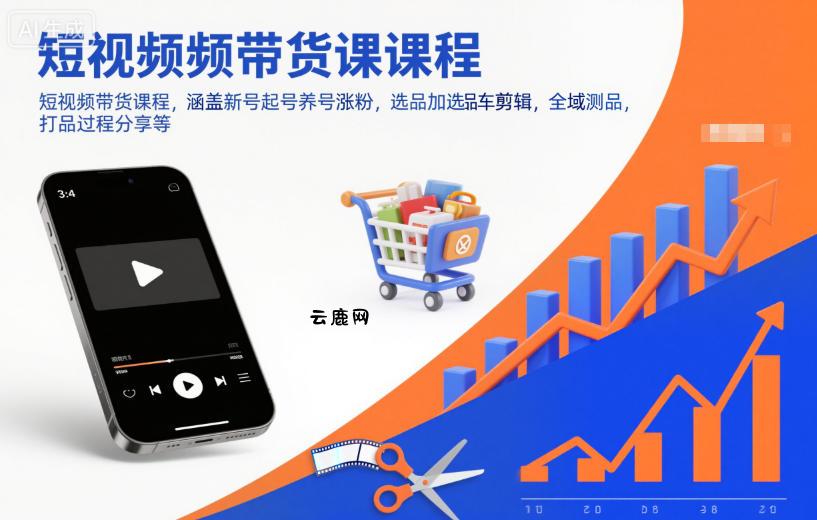 短视频带货课程，涵盖新号起号养号涨粉，选品加选品车剪辑，全域测品，打品过程分享等|云鹿网