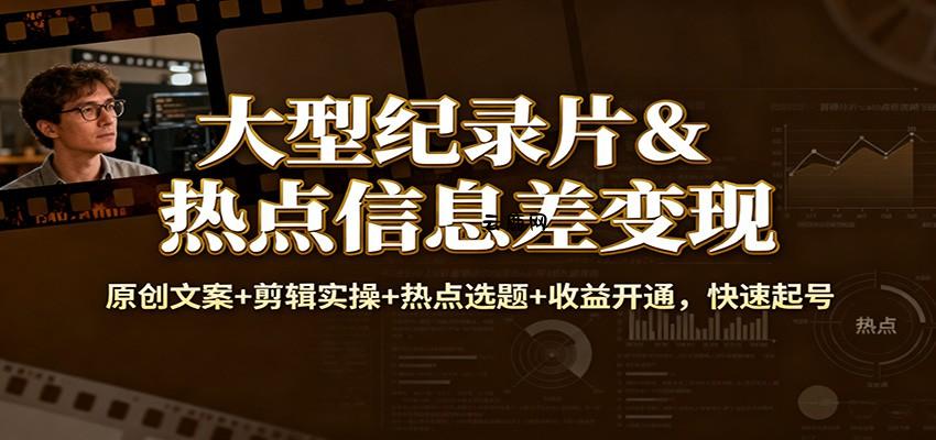 大型纪录片&热点信息差变现：原创文案+剪辑实操+热点选题+收益开通，快速起号|云鹿网