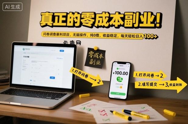 真正的零成本副业！问卷调查暴利项目，无脑操作，纯0撸，收益稳定，每天轻松日入100+【揭秘】|云鹿网