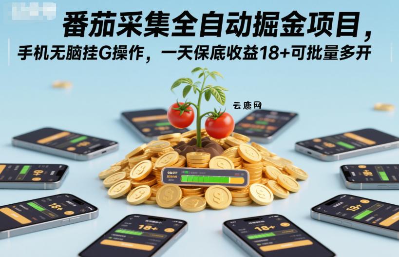 番茄采集全自动掘金项目，手机无脑挂G操作，一天保底收益18+可批量多开【揭秘】|云鹿网