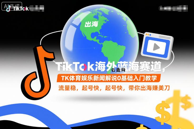 TikTok海外蓝海赛道，TK体育娱乐新闻解说0基础入门教学，流量稳，起号快，带你出海賺美刀|云鹿网