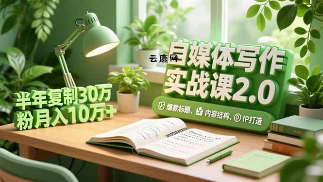 自媒体写作实战课2.0，爆款标题、内容结构、IP打造，半年复制30万粉月入10万+|云鹿网