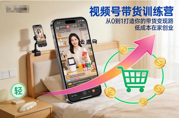 视频号带货训练营，从0到1打造你的带货变现路，低成本在家创业|云鹿网