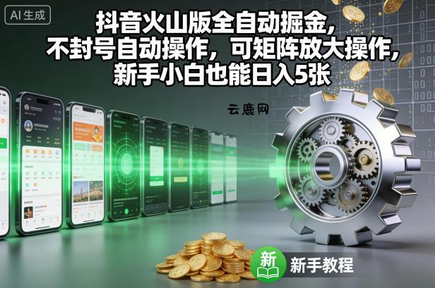 抖音火山版全自动掘金，不封号自动操作，可矩阵放大操作，新手小白也能日入5张【揭秘】|云鹿网