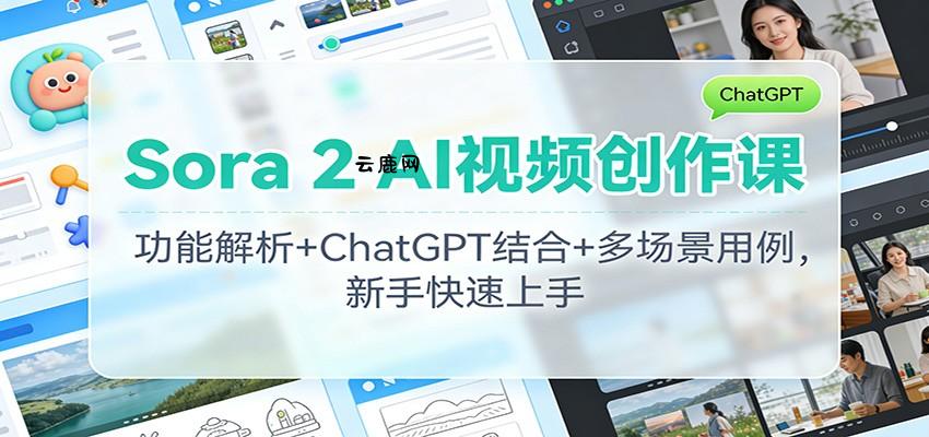 Sora 2 AI视频创作课：功能解析+ChatGPT结合+多场景用例，新手快速上手|云鹿网