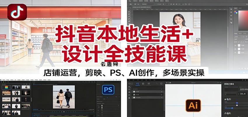 抖音本地生活+设计全技能课：店铺运营，剪映、PS、AI创作，多场景实操|云鹿网