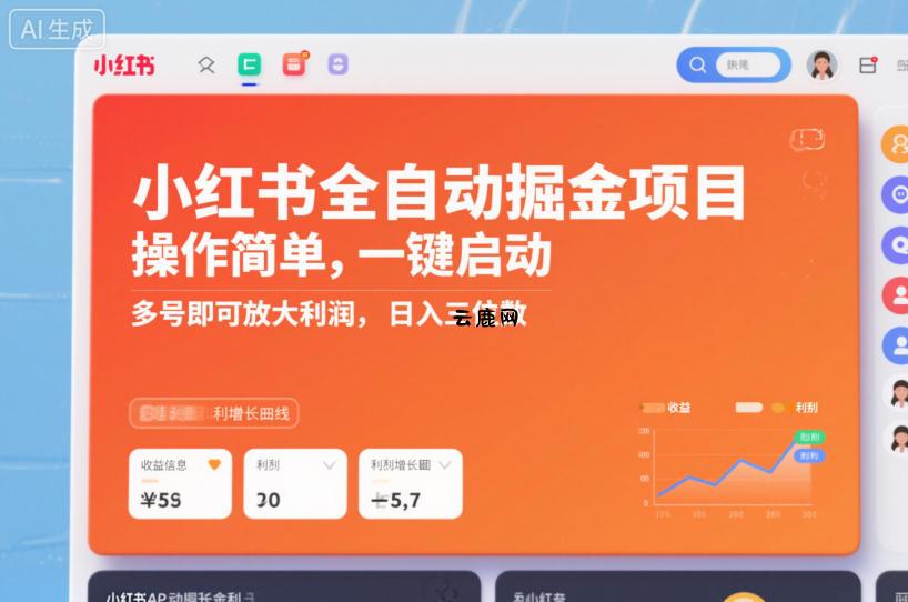 小红书全自动掘金项目，操作简单，一键启动，多号即可放大利润，日入三位数【揭秘】|云鹿网