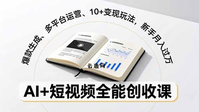 AI+短视频全能创收课，爆款生成、多平台运营、10+变现玩法，新手月入过万|云鹿网