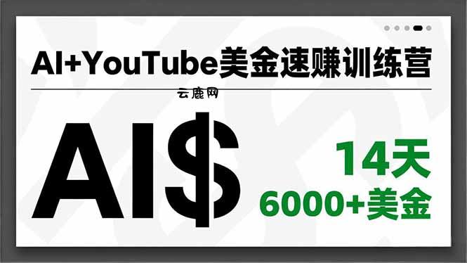 AI+YouTube美金速赚训练营，AI量产、爆款公式、急速变现、独家视野，14天创收6000+美金|云鹿网
