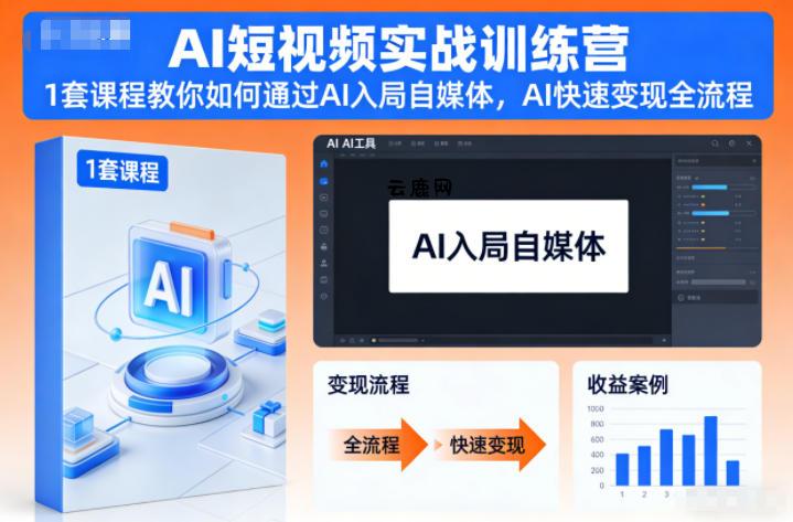 AI短视频实战训练营，1套课程教你如何通过AI入局自媒体，AI快速变现全流程|云鹿网