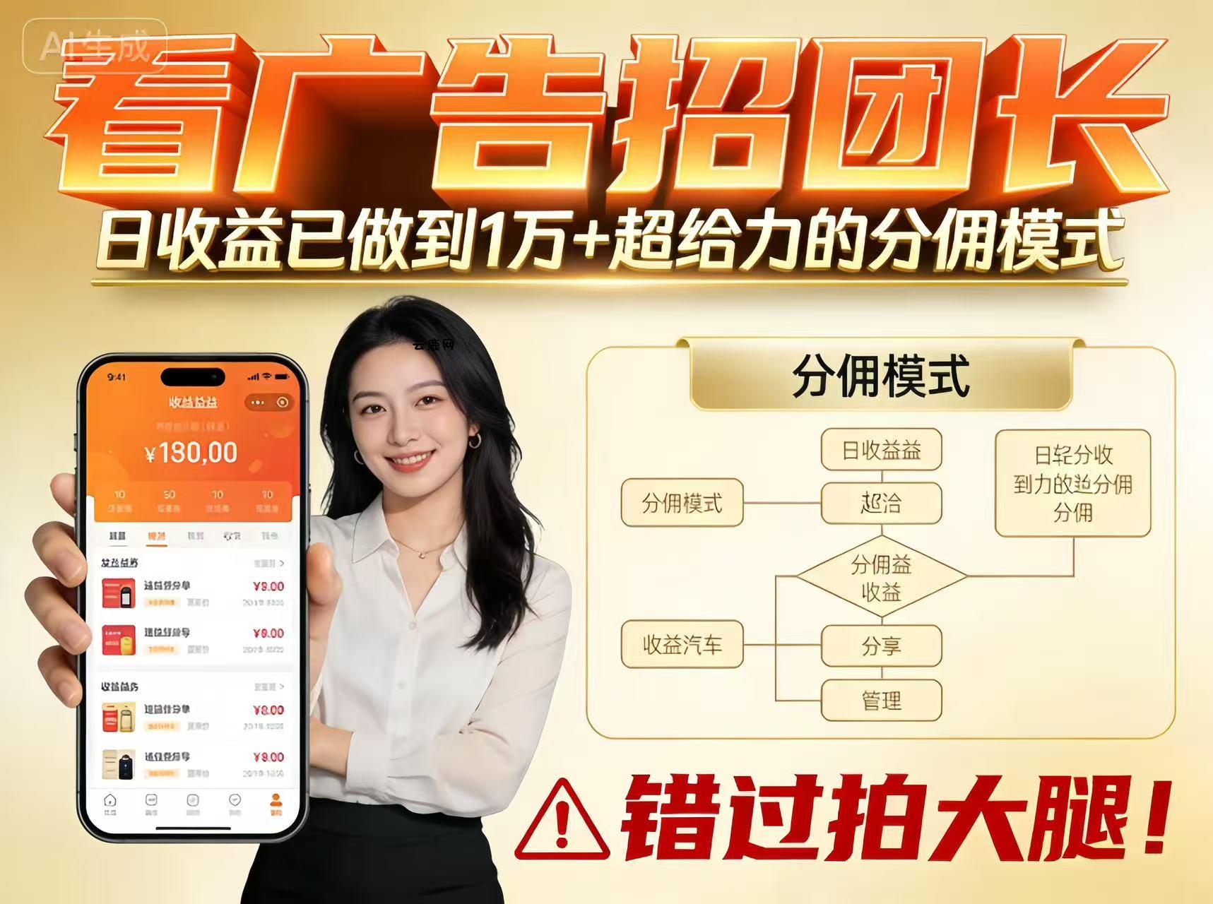 看广告招团长，团队收益已做到日入1万，分佣模式超给力，错过拍大腿|云鹿网