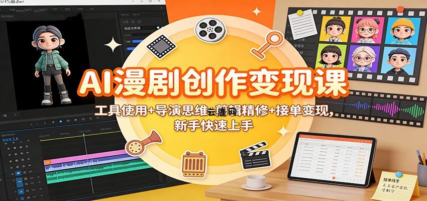AI漫剧创作变现课：工具使用+导演思维+剪辑精修+接单变现，新手快速上手|云鹿网