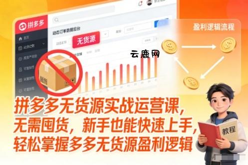 拼多多无货源实战运营课，无需囤货，新手也能快速上手，轻松掌握多多无货源盈利逻辑|云鹿网
