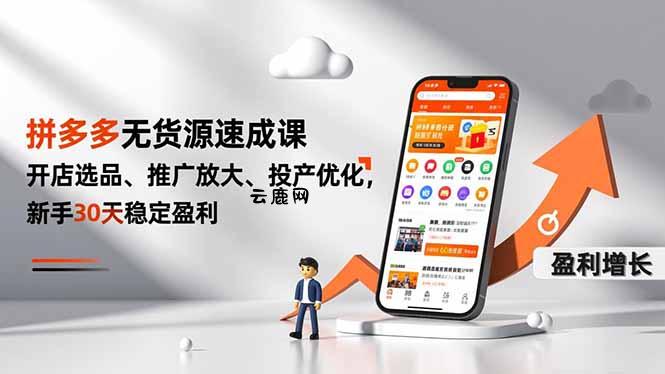 拼多多无货源速成课，开店选品、推广放大、投产优化，新手30天稳定盈利|云鹿网