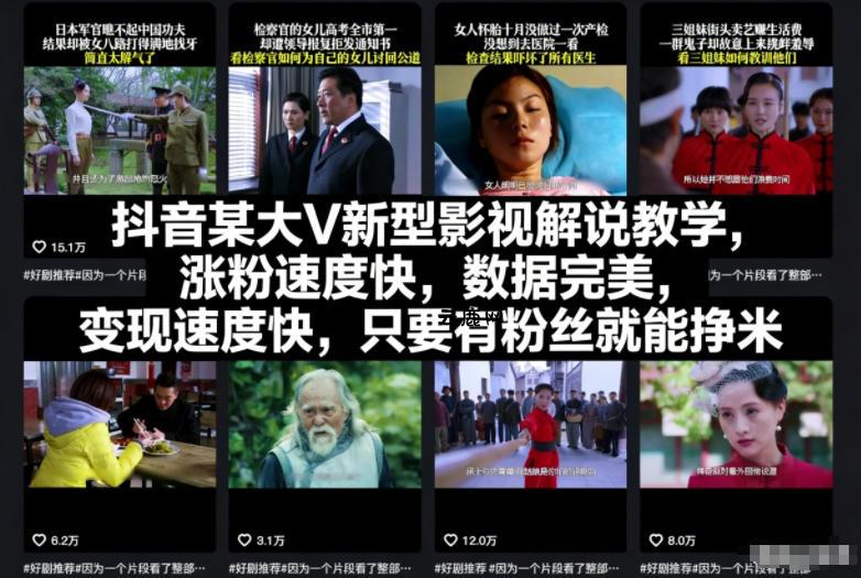 抖音某大V新型影视解说教学，涨粉速度快，数据完美，变现速度快，只要有粉丝就能挣米|云鹿网