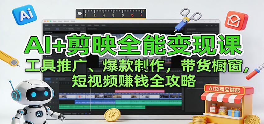 AI+剪映全能变现课：工具推广、爆款制作、带货橱窗，短视频赚钱全攻略|云鹿网