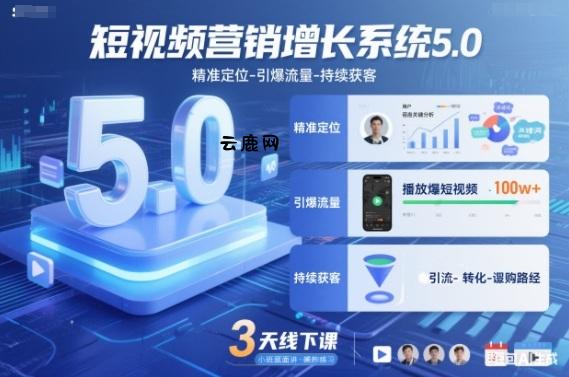 短视频营销增长系统5.0，精准定位-引爆流量-持续获客，3天线下课(音频+图片)|云鹿网