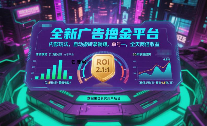 全新广告撸金平台,内部玩法,自动搬砖拿躺賺,单号一天保底2张+,全天两倍收益【揭秘】