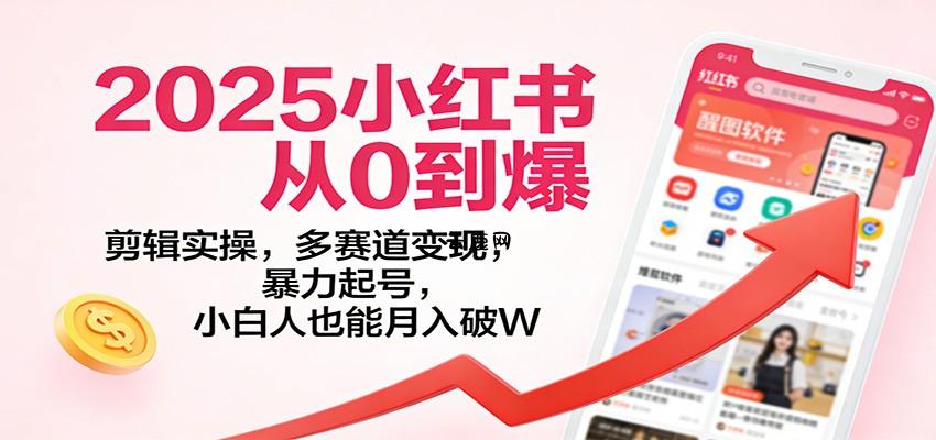 2025小红书从0到爆：剪辑实操，多赛道变现，暴力起号，零基础也能月入破W|云鹿网