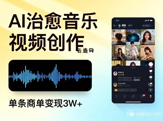 AI做治愈音乐视频，多平台投稿，单条商单变现3W+|云鹿网