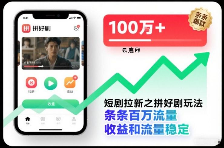 短剧拉新之拼好剧玩法，条条百万流量，收益和流量稳定|云鹿网