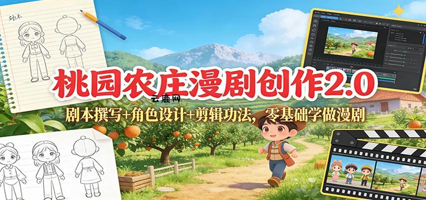 桃园农庄漫剧创作2.0：剧本撰写+角色设计+剪辑功法，零基础学做漫剧|云鹿网