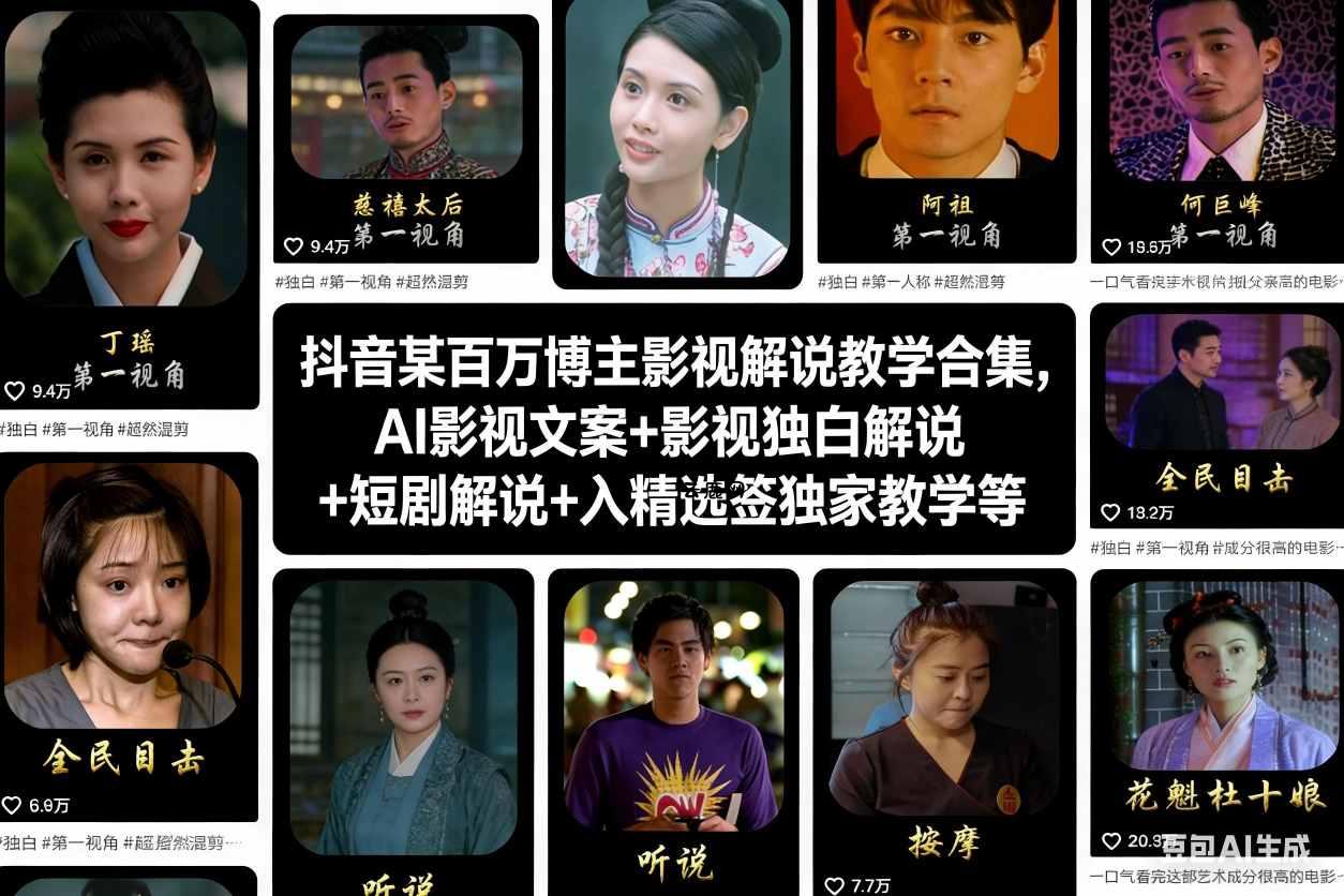 抖音某百万博主影视解说教学合集，AI影视文案+影视独白解说+短剧解说+入精选签独家教学等|云鹿网