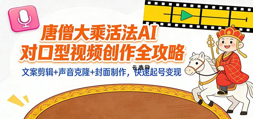 “大乘活法”AI对口型视频创作全攻略：文案剪辑+声音克隆+封面制作，快速起号变现|云鹿网