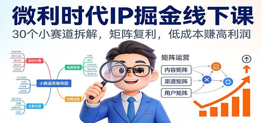 微利时代IP掘金线下课：30个小赛道拆解，矩阵复利，低成本赚高利润|云鹿网