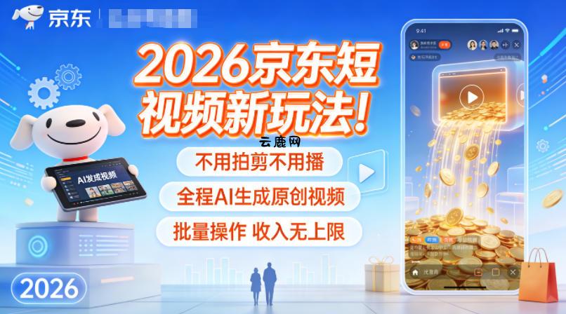 2026京东短视频新玩法！不用拍剪不用播，全程AI生成原创视频，批量操作收入无上限|云鹿网